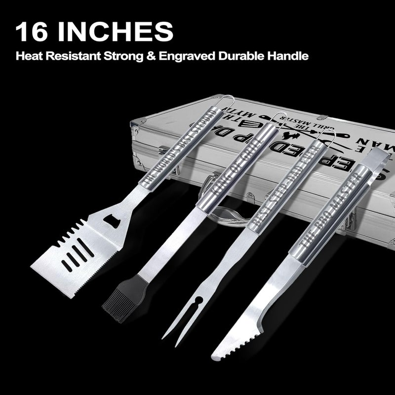 JNDJE Step Dad Gifts, Fathers Day Step Dad Gifts from Step Daughter Heavy Duty Grilling Accessories Kit for Backyard BBQ, Thick Stainless Steel Grill Utensils with Non-Slip Handle Tool Grilling Gift for Man - Image 2